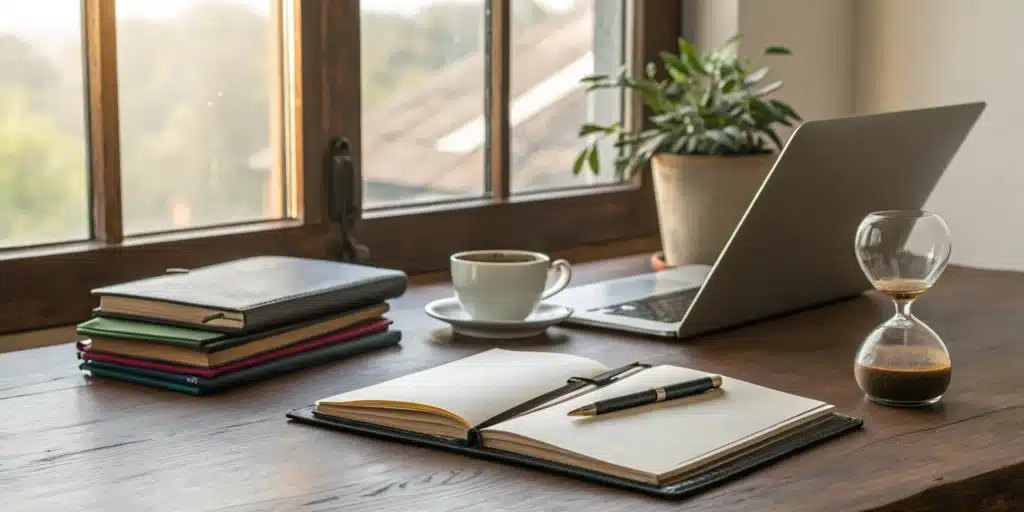 A study desk with tools for implementing different approaches to learning skills.