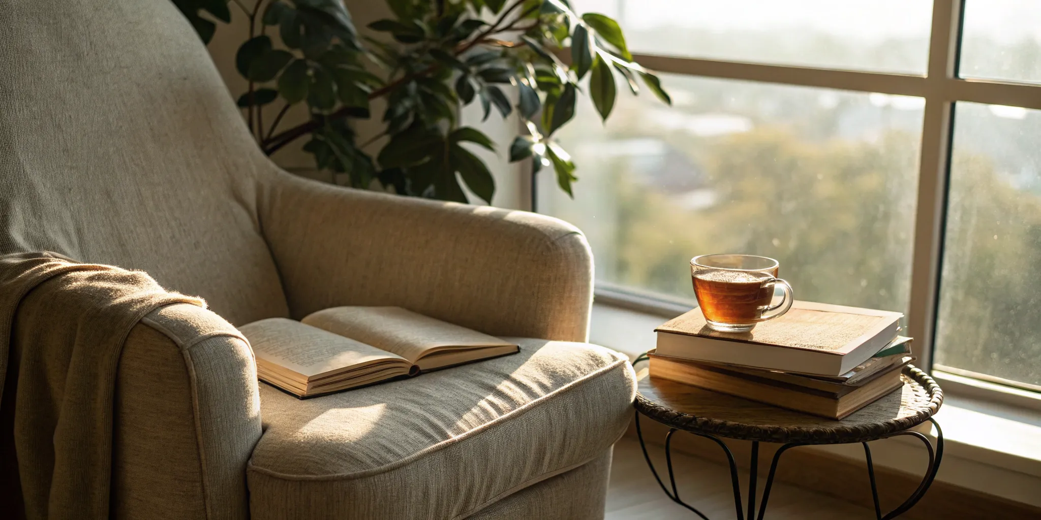 Reading Genius® 3.0 Blog 96 A quiet reading space with an open book, designed to help an adult improve reading comprehension.