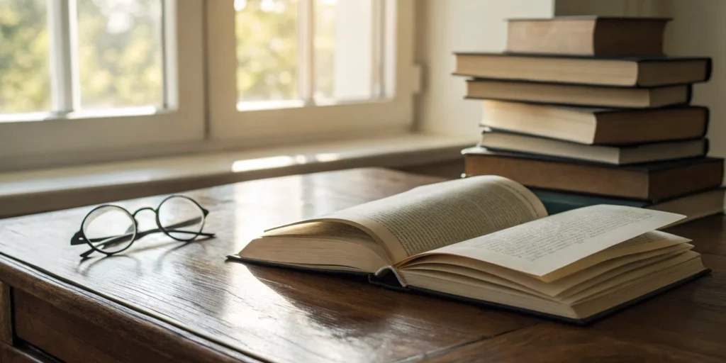 How to Increase Reading Comprehension Speed: A Simple Guide 1 An open book and glasses on a desk for learning how to increase reading comprehension speed.
