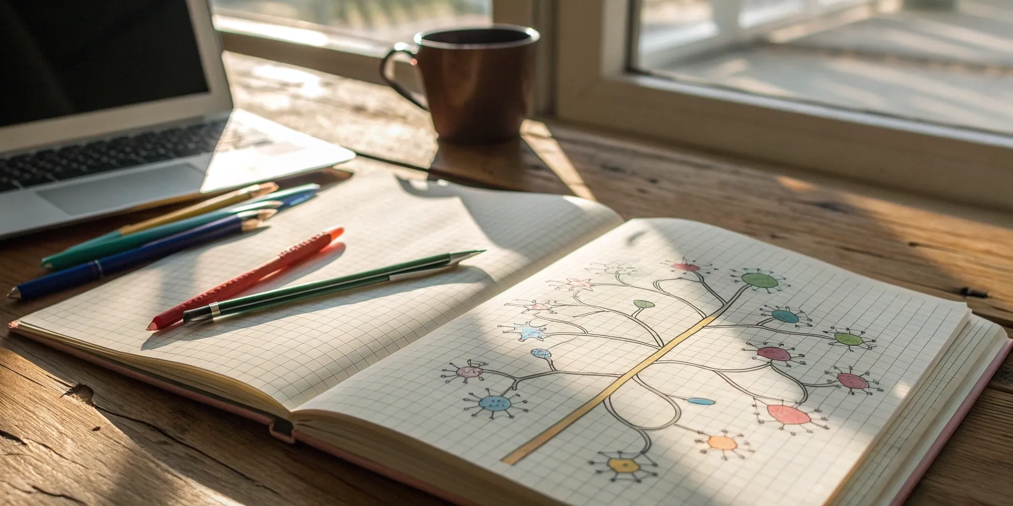 Reading Genius® 3.0 Blog 97 A colorful mind map for reading comprehension in an open notebook on a desk.