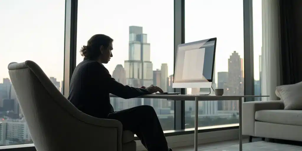 What is Subvocalization & Is It Slowing You Down? 10 A person reading on a computer, learning what subvocalization is and how it impacts reading speed.