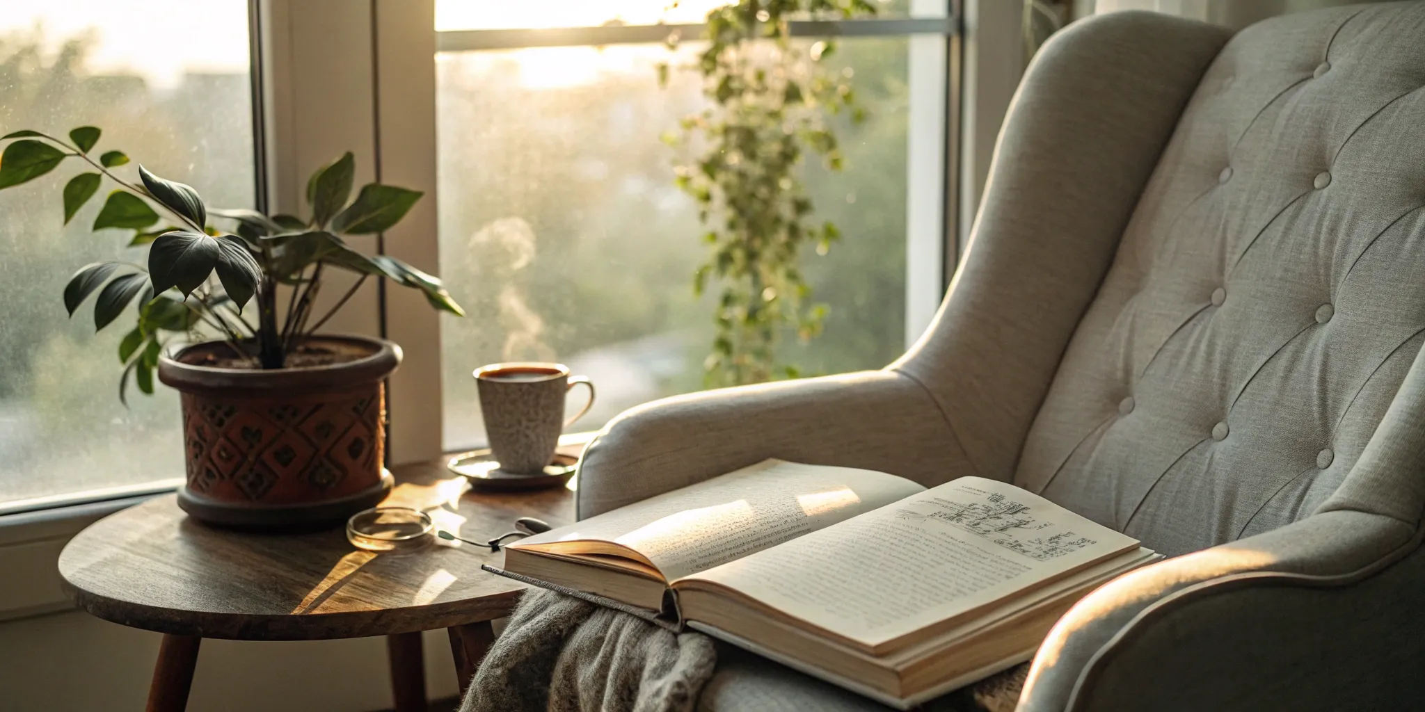 Reading Genius® 3.0 Blog 87 A comfortable reading nook with an open book, set up for a whole brain reading session.