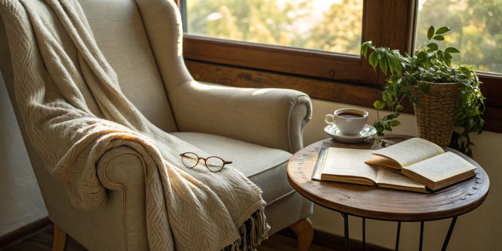 8 Activities to Increase Reading Fluency That Work 10 Cozy reading nook with an open book, perfect for activities to increase reading fluency.