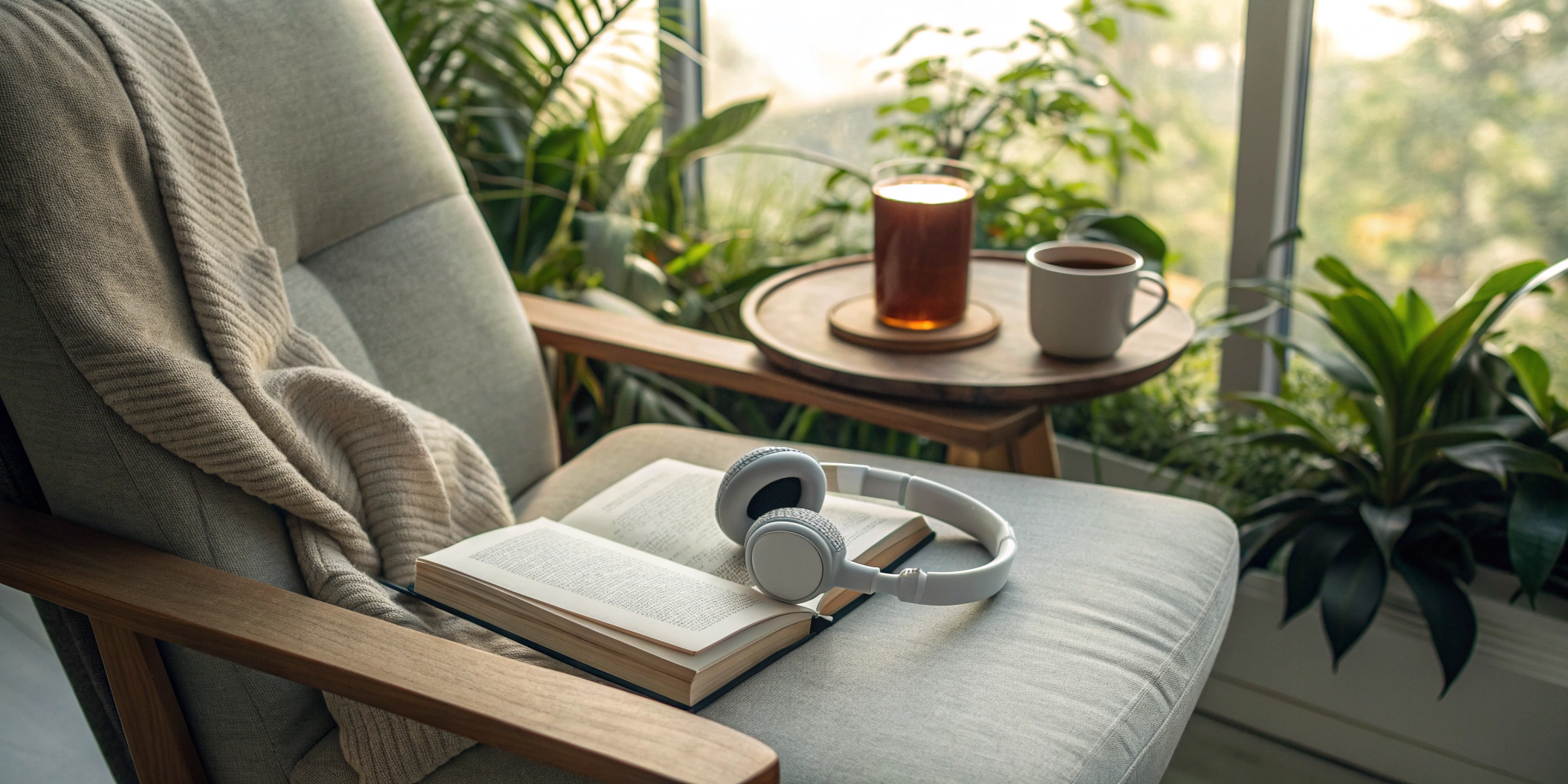 Reading Genius® 3.0 Blog 67 Headphones and an open book, a setting for deep focus music for reading and studying.