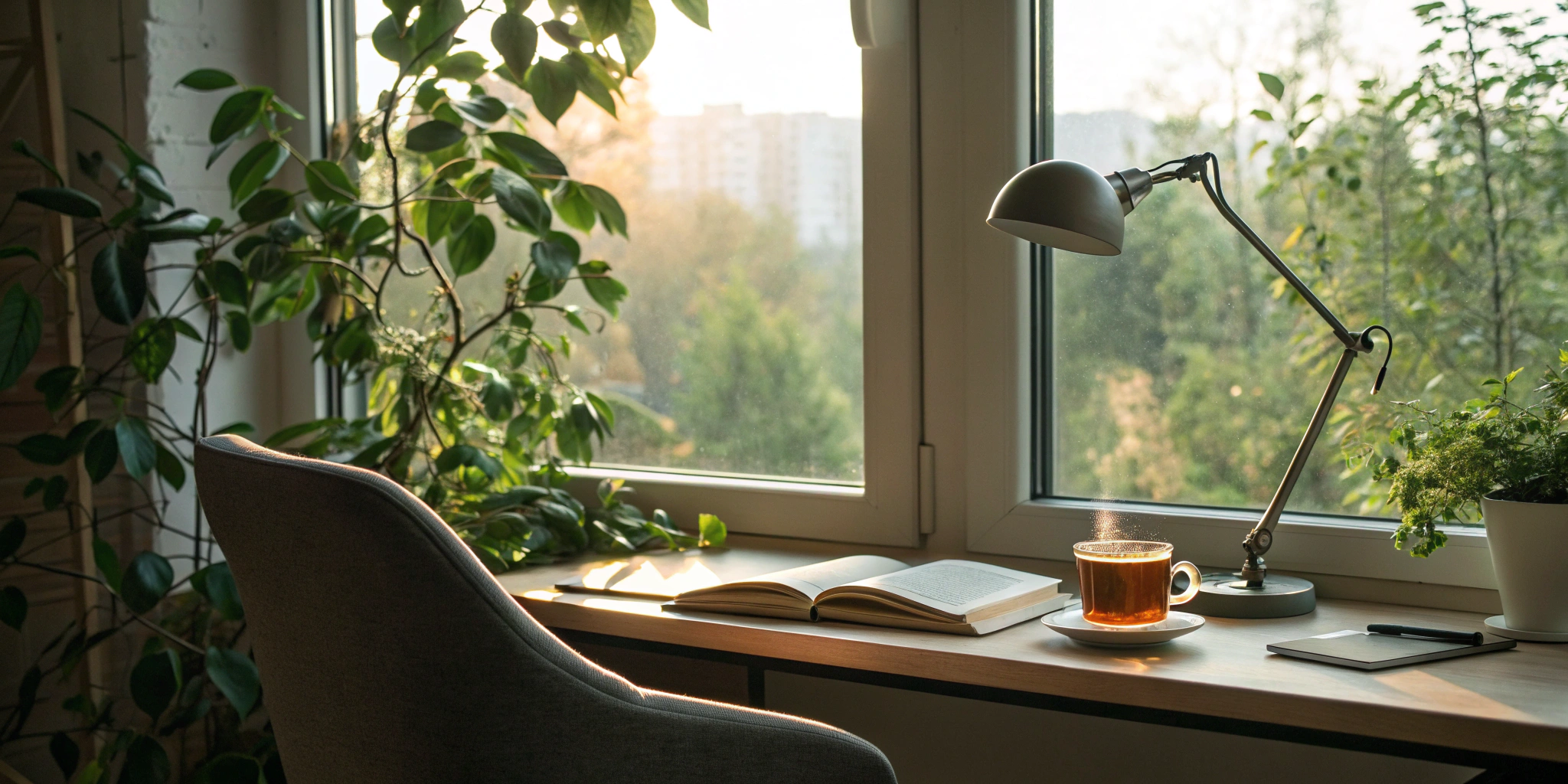 Reading Genius® 3.0 Blog 63 A quiet study desk with an open book, set up to concentrate while reading for exams.