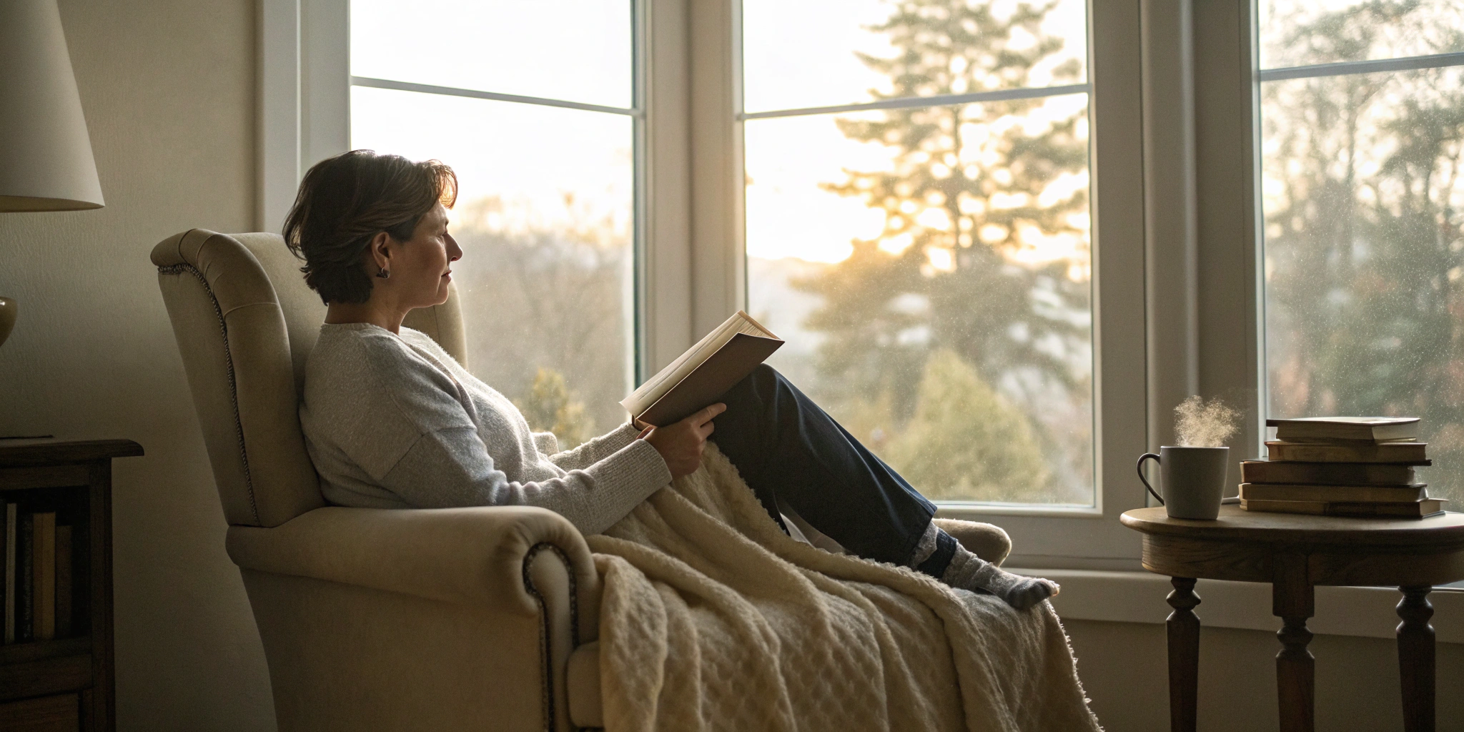 Reading Genius® 3.0 Blog 53 An adult in a cozy chair improving their reading comprehension with a book.