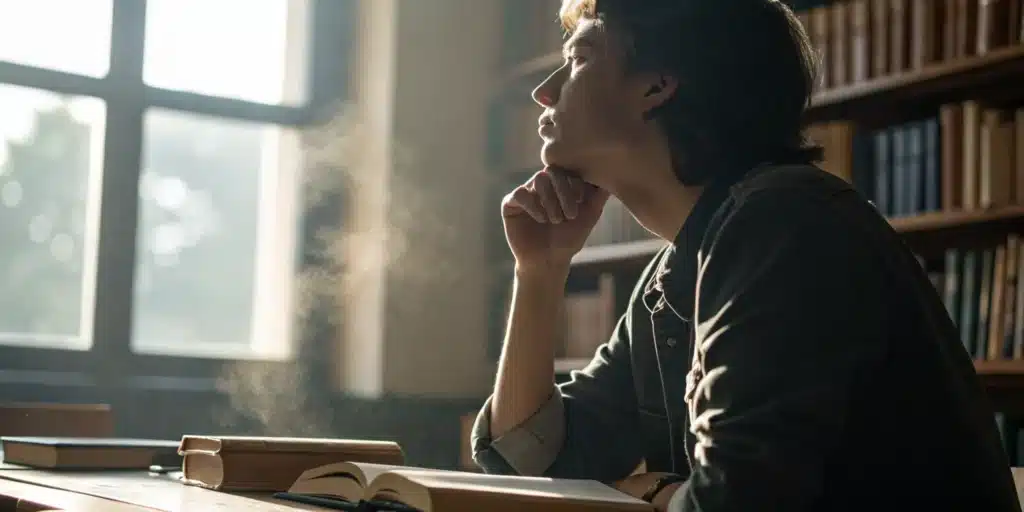 Subvocalization Example: Is This Habit Slowing You? 3 A focused reader hearing their inner voice, a common example of subvocalization.