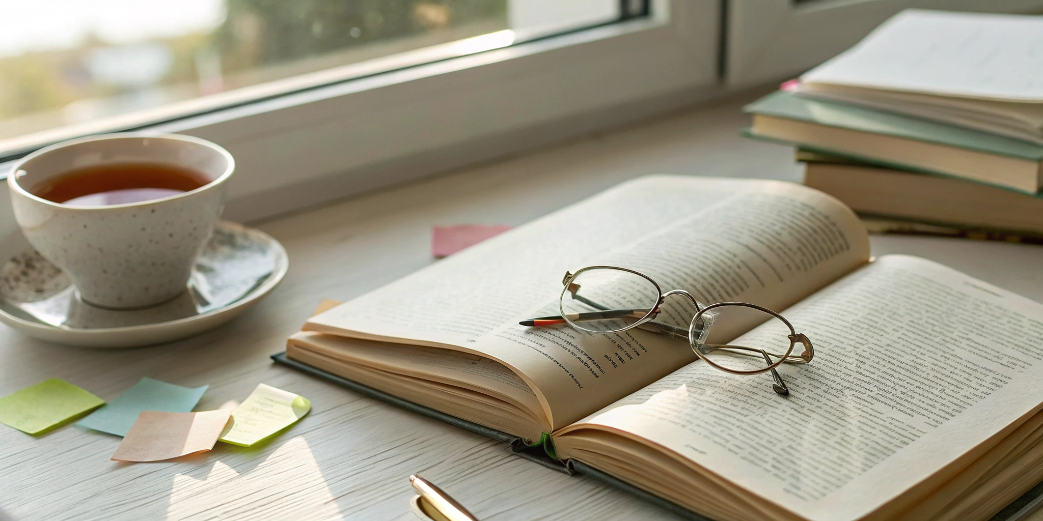 Reading Genius® 3.0 Blog 46 Open book with glasses and notes for activities to improve reading comprehension.