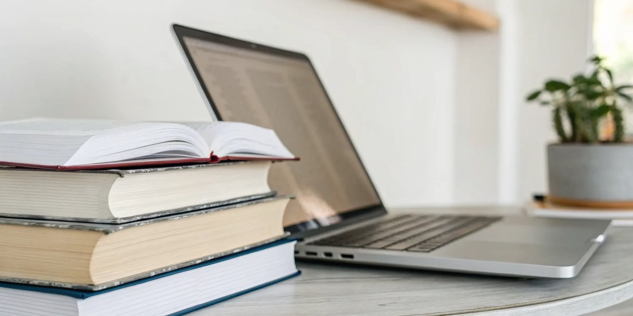 Reading Genius® 3.0 Blog 11 Open textbook and laptop on a desk for a college student learning effective reading strategies.