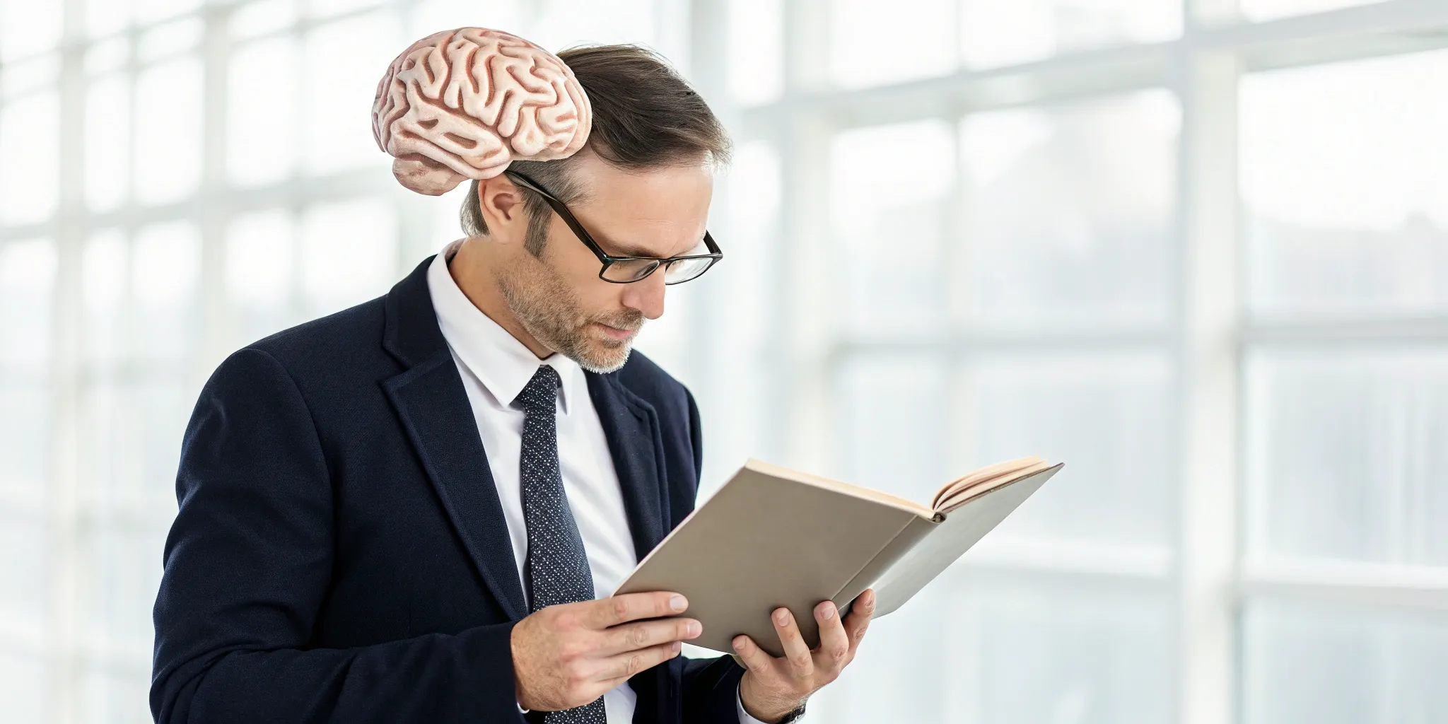 Reading Genius® 3.0 Blog 21 A man reading a book, with visible brain activation for reading.
